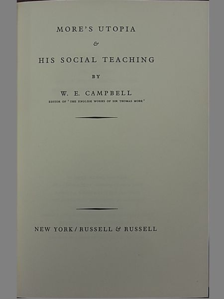 More's Utopia & his social teaching More's Utopia & his social teaching