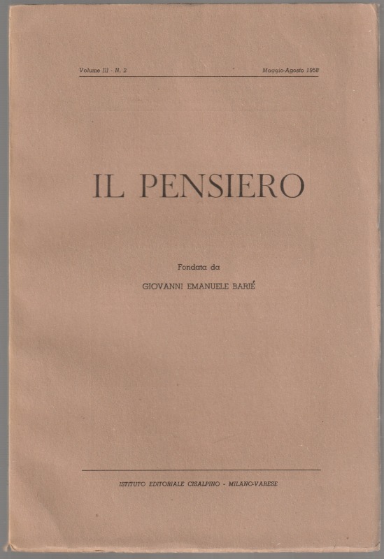 Il Pensiero, rivista quadrimestrale di filosofia., v. 3., n. 2 Il Pensiero, rivista quadrimestrale di filosofia., v. 3., n. 2