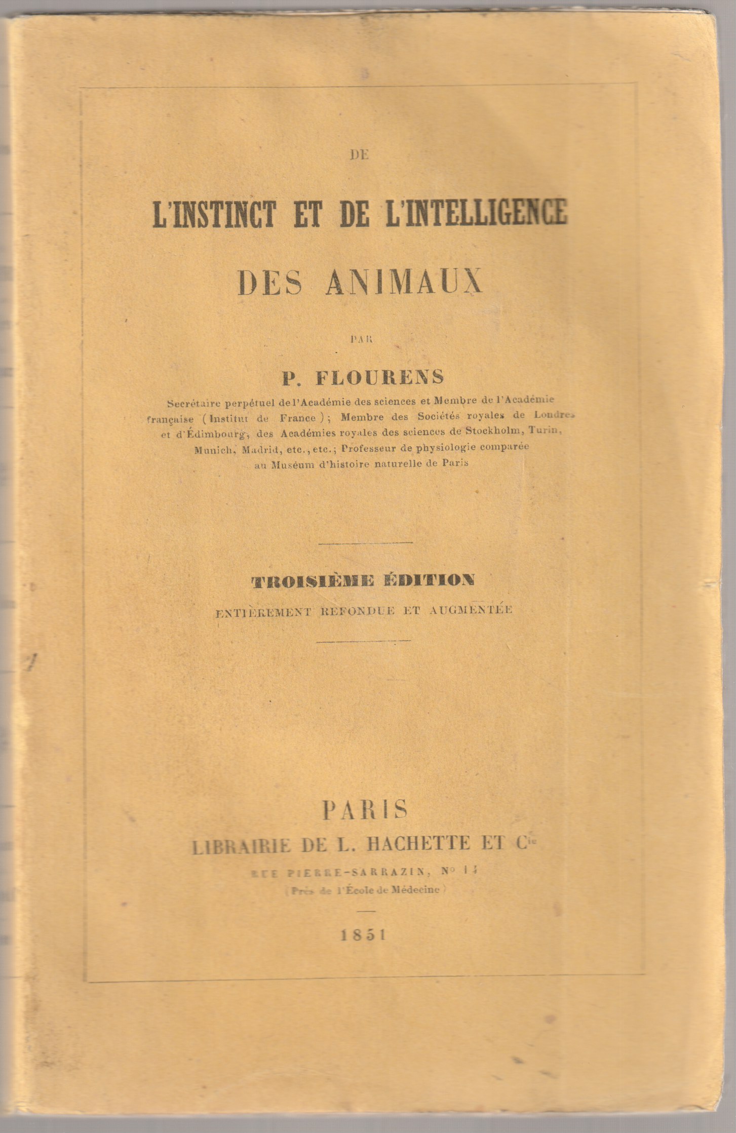 De l'instinct et de l'intelligence des animaux. De l'instinct et de l'intelligence des animaux.