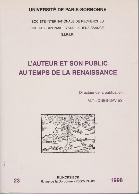 L'auteur et son public au temps de la Renaissance L'auteur et son public au temps de la Renaissance